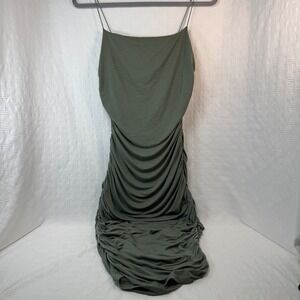 Windsor Olive Green Ruched Bodycon Midi Dress Spaghetti Strap / Sku 0241